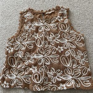 Solitaire Tan and White Crochet Top